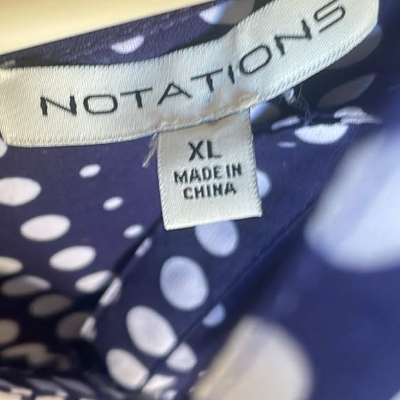 POLKA DOT BLOUSE XL Notations Nautical Polka Dot Tie Waist 46” Bust - Picture 4 of 4